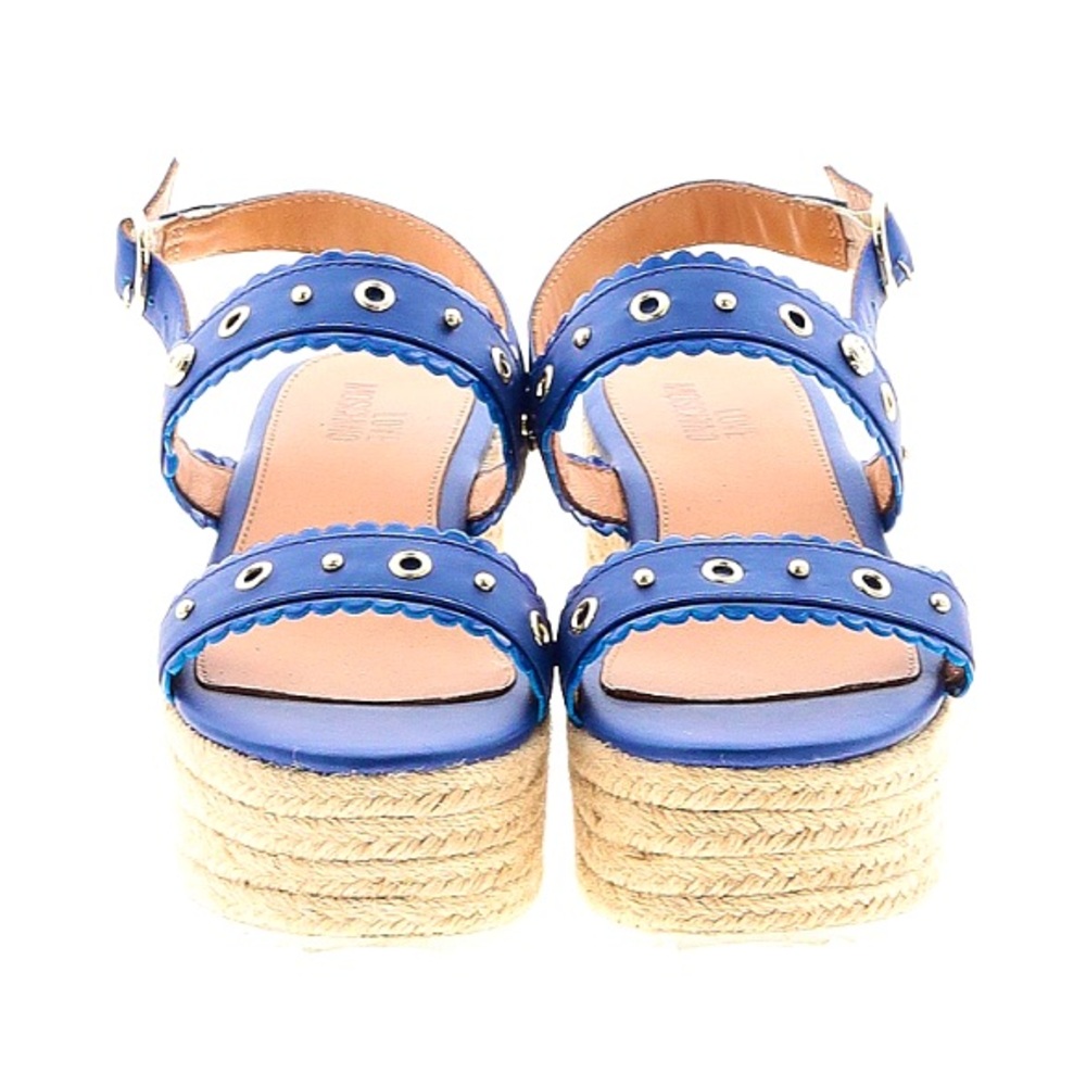 LOVE MOSCHINO Blue Leather Scalloped Trim Espadrille Platform Sandal